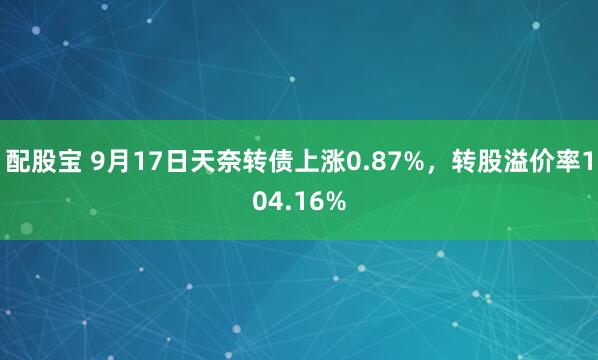 配股宝 9月17日天奈转债上涨0.87%，转股溢价率104.16%