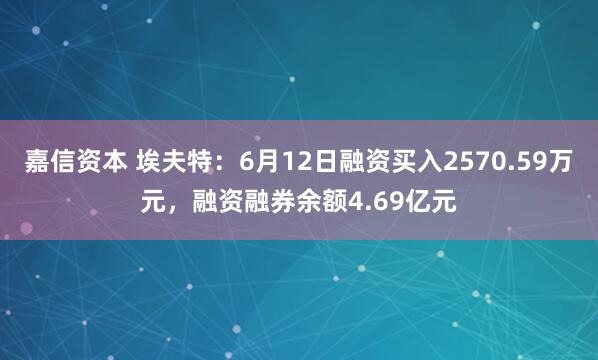 嘉信资本 埃夫特：6月12日融资买入2570.59万元，融资融券余额4.69亿元
