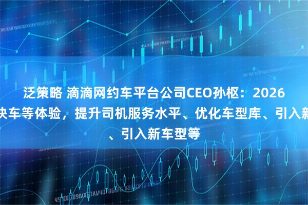 泛策略 滴滴网约车平台公司CEO孙枢：2026年升级快车等体验，提升司机服务水平、优化车型库、引入新车型等